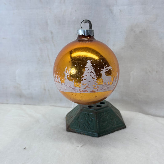 Stenciled Yellow/Gold Shiny Brite Glass Ornament Vintage #2066