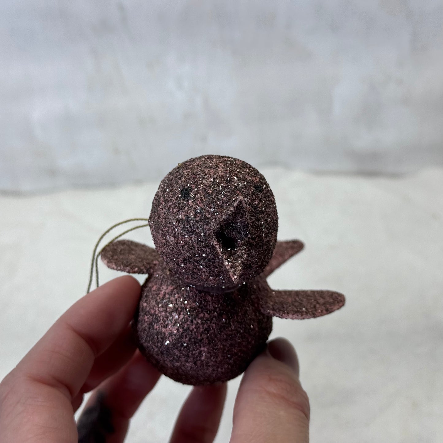 Paper Mache Pink Glitter Bird Ornament #2090