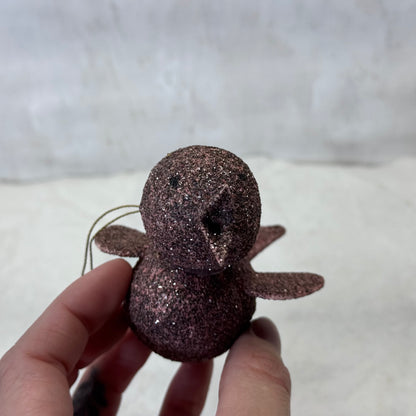 Paper Mache Pink Glitter Bird Ornament #2090