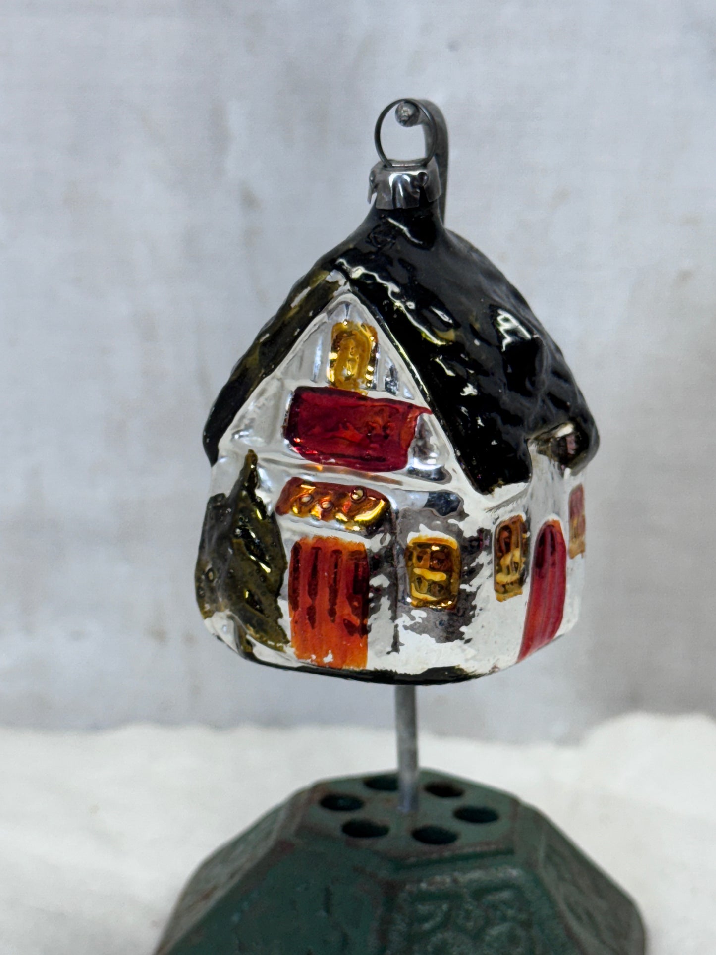 Vintage Christmas Painted House Glass Ornament #1798