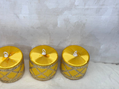 Vintage Christmas Ornaments Gold Drums Satin #1926