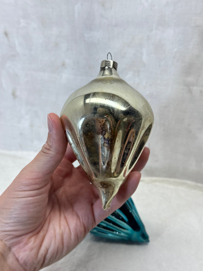 Vintage Glass Tapered Ball Fluted Christmas Ornaments Teardrop #2159