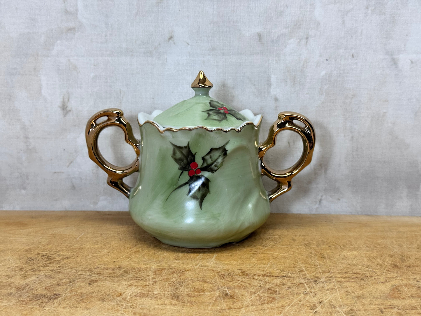 Lefton China Poinsettia Sugar Dish Vintage #1732