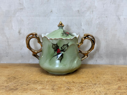 Lefton China Poinsettia Sugar Dish Vintage #1732