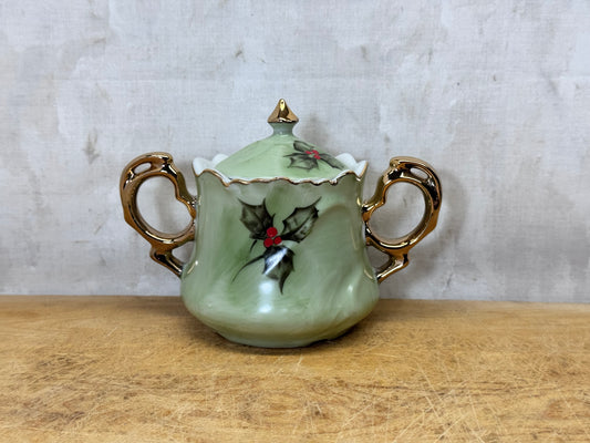 Lefton China Poinsettia Sugar Dish Vintage #1732