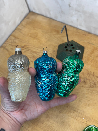 Vintage Christmas Owl Ornaments set of 3 #1623