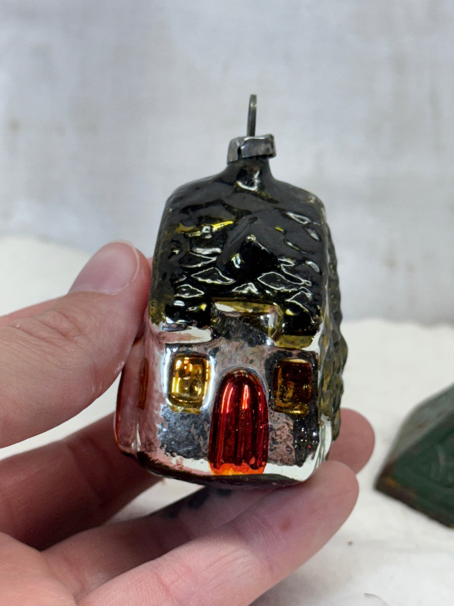 Vintage Christmas Painted House Glass Ornament #1798