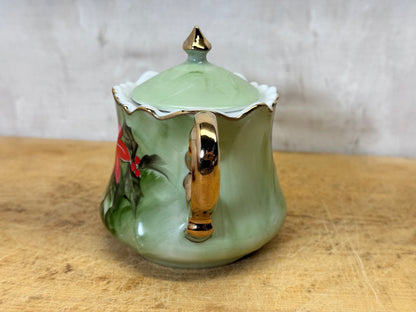 Lefton China Poinsettia Sugar Dish Vintage #1732