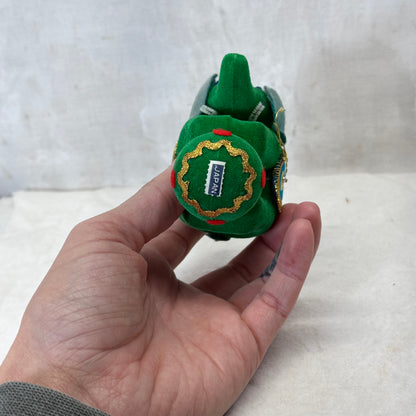 Flocked Green Circus Elephant Ornament  Vintage Japan #2146
