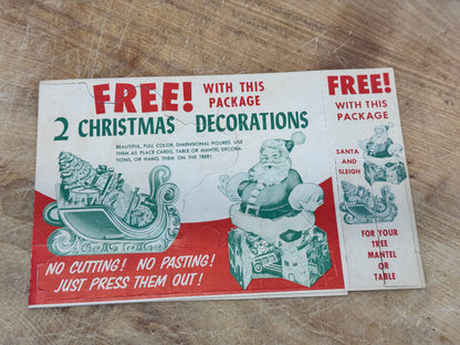 NOS Paper Christmas Cut-Outs Post Cereal Vtg #1629