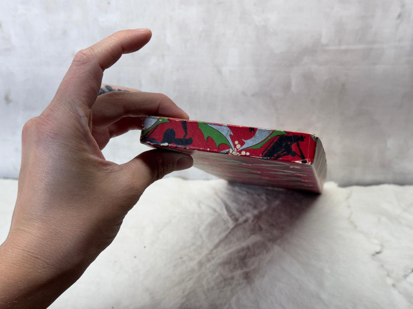 Skiing Sledding Christmas Box Empty Vintage #1939