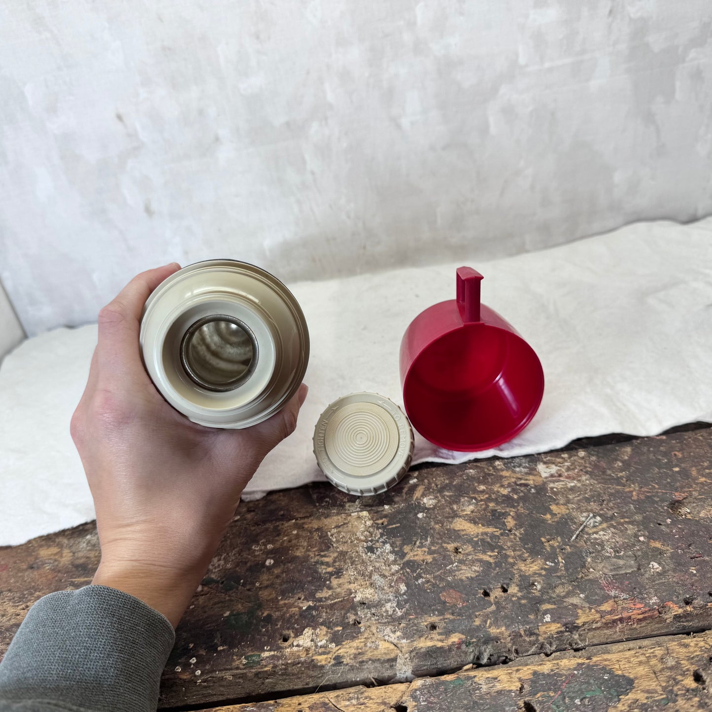 Red Black Plaid Christmas Thermos Metal Vintage #2053