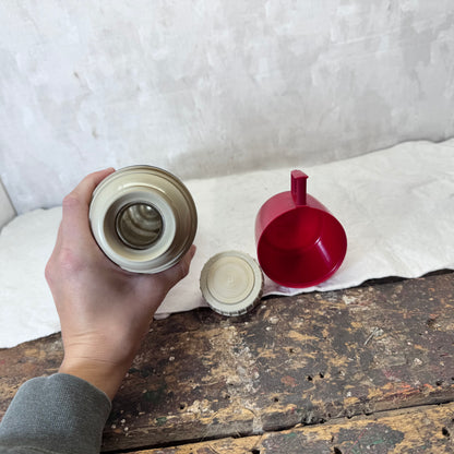 Red Black Plaid Christmas Thermos Metal Vintage #2053