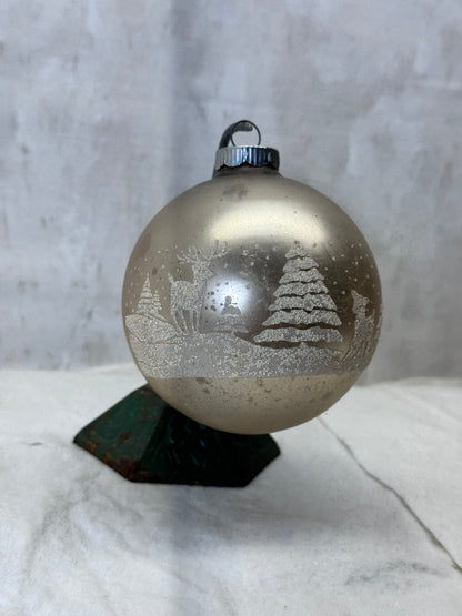 Shiny Brite Glass Deer Trees Stenciled Glass Ornament #2154