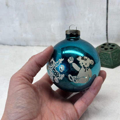 Blue Stenciled Glass Ornament Shiny Brite Vintage #2065