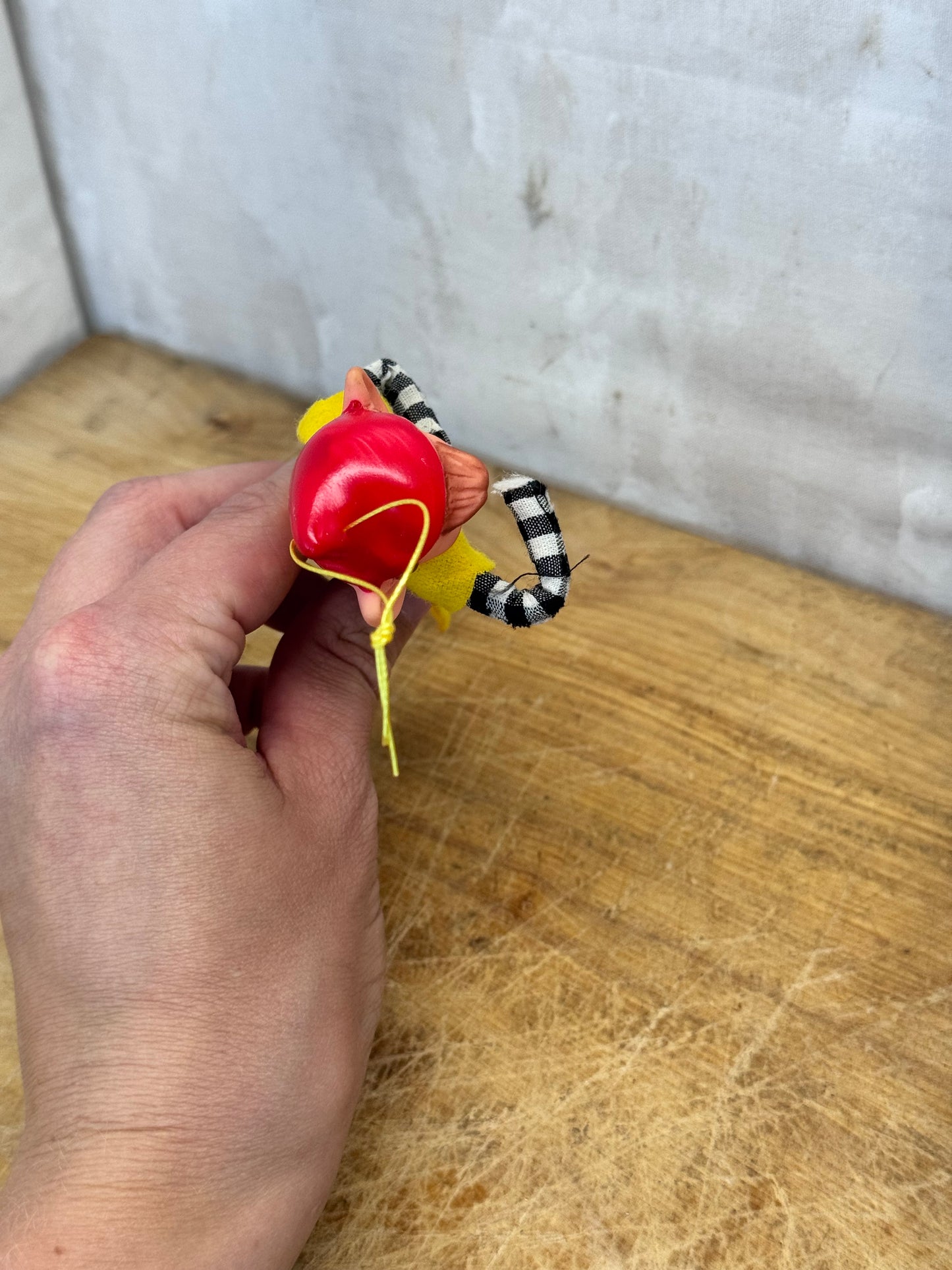 Vintage Christmas Knee Hugger Elf Pixie Black Plaid Japan Ornament #1633