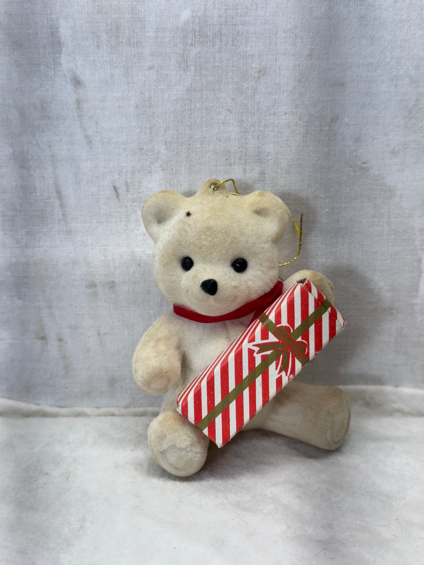 Teddy Bear Present Felted Christmas Ornament Vintage #2005