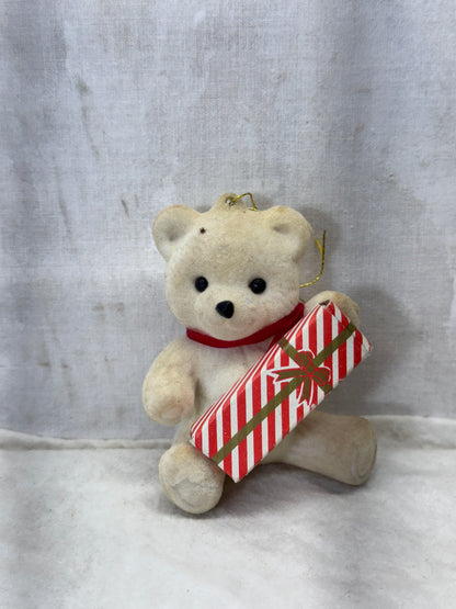Teddy Bear Present Felted Christmas Ornament Vintage #2005
