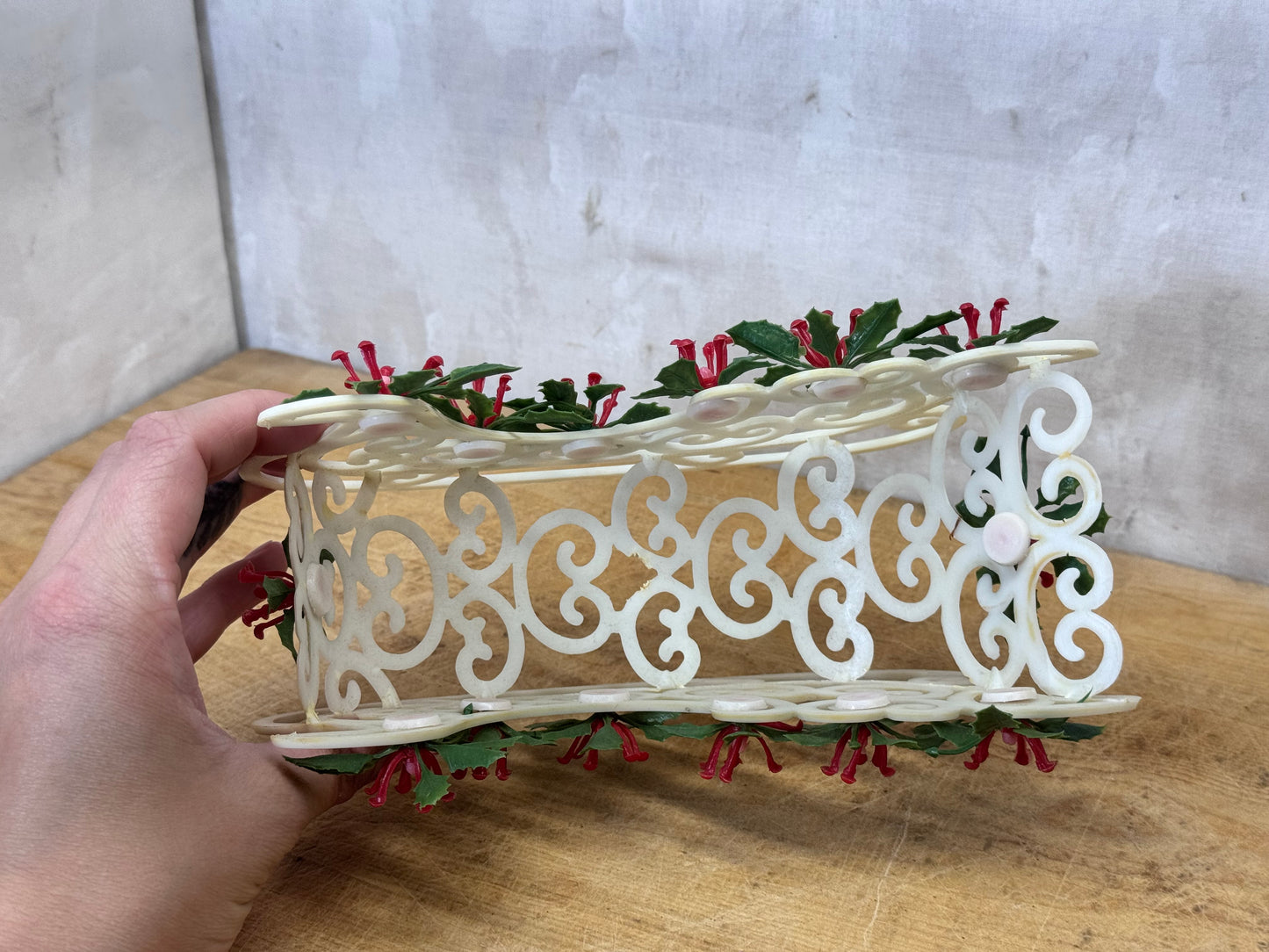 Vintage Celluloid Santa Mistletoe Sleigh #1724