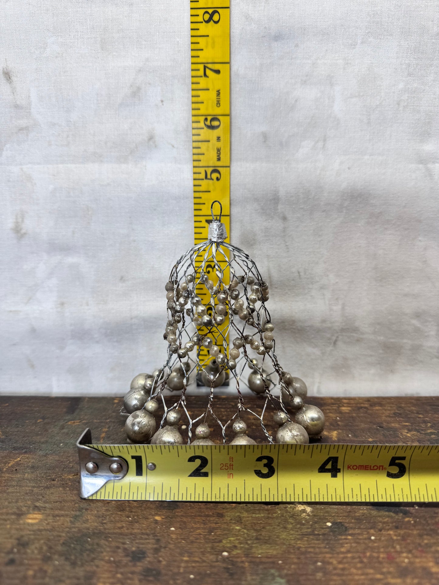 Vintage Handmade Wire Bell Shape Mini Glass Ornament #1981