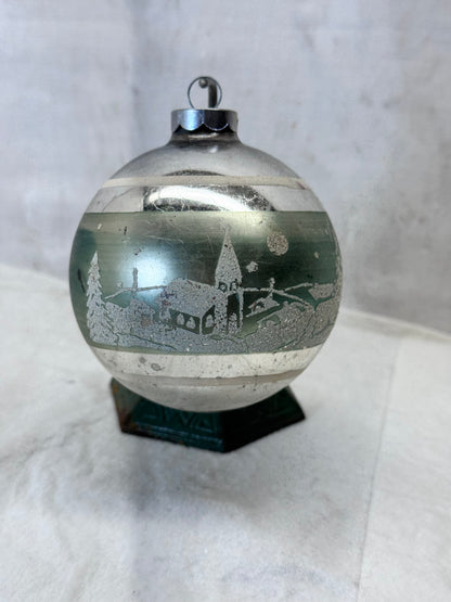 Vintage Glass Stenciled Scenic Ornament #2155