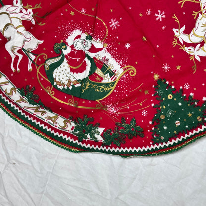 Christmas Round Tablecloth Santa Sleigh Vintage #2193