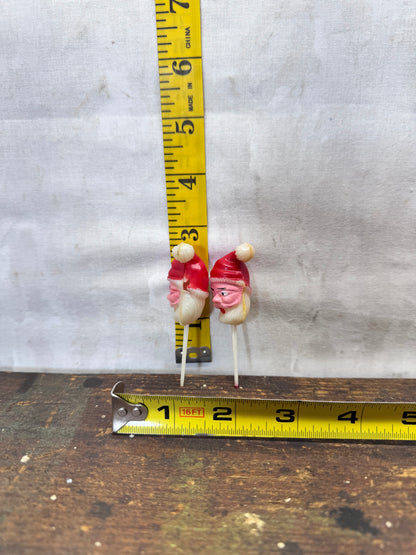 2 Santa Cake Toppers Vintage Plastic #2111
