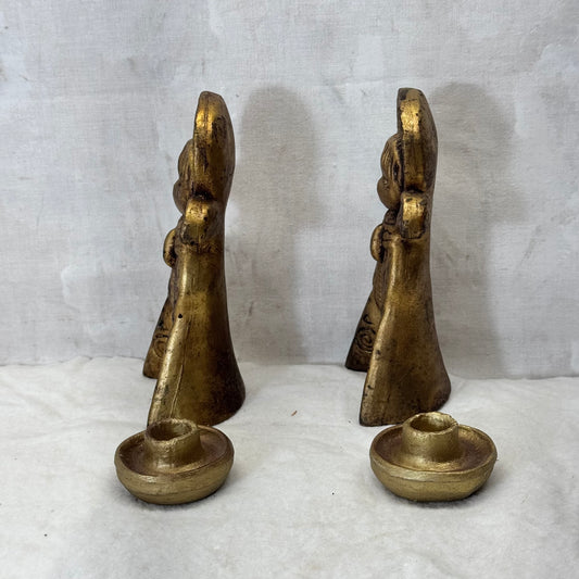 Vintage Ceramic Angel Christmas Candle Holder Gold Italy #2196