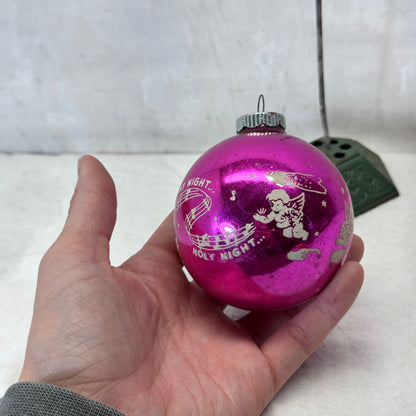 Pink Silent Night Glass Ornament Shiny Brite Vintage #2063