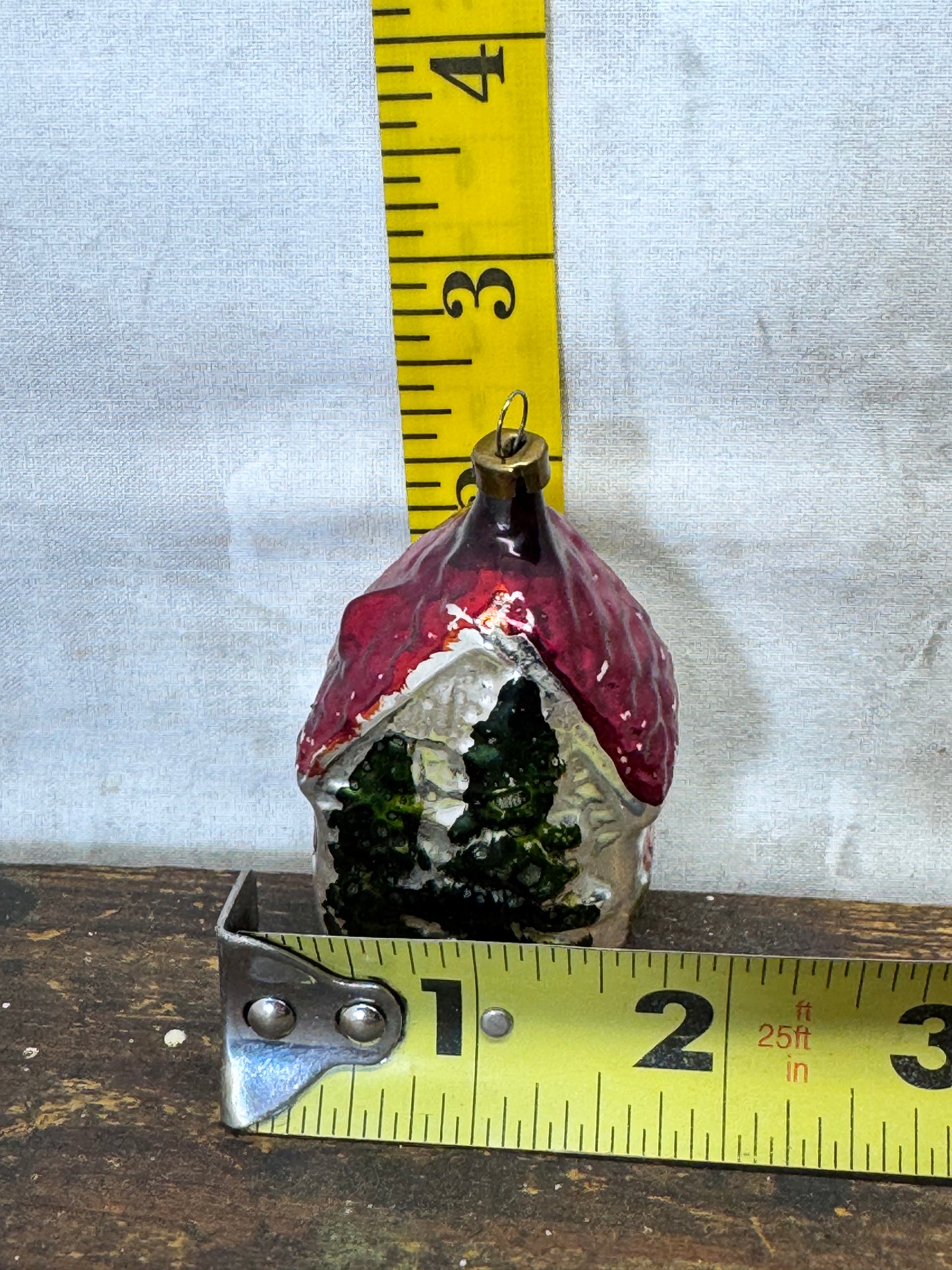 Vintage Christmas Painted House Glass Ornament #1793