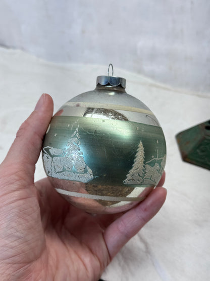 Vintage Glass Stenciled Scenic Ornament #2155