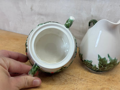 Lefton Japan Mistletoe Sugar & Creamer Set #1731