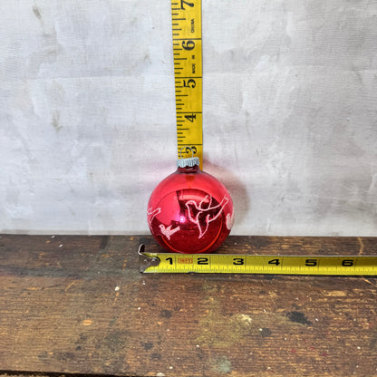 Red Stenciled Doves Glass Shiny Brite Ornament Vintage #2064