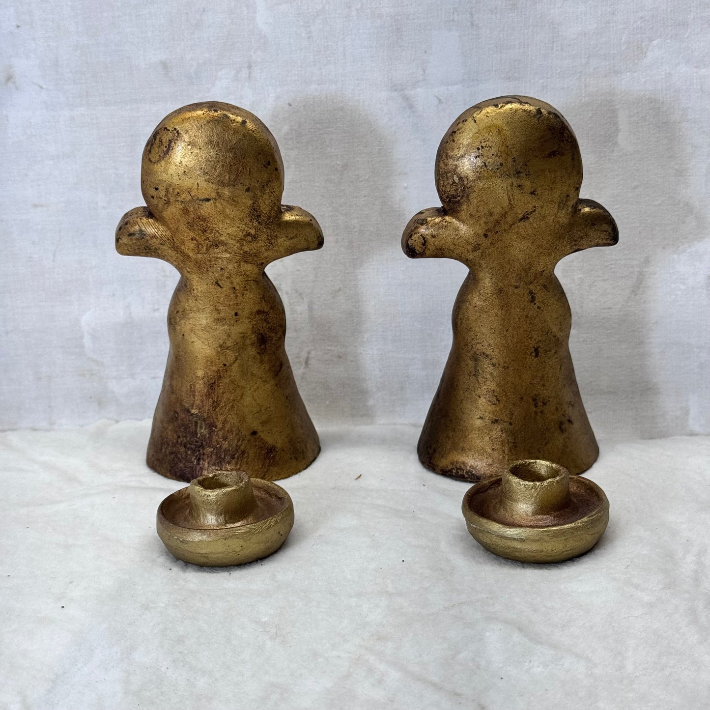 Vintage Ceramic Angel Christmas Candle Holder Gold Italy #2196