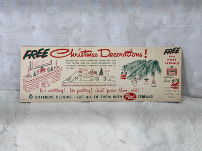 Santa Claus Mini Heavy Paper Cut-Out NOS Post Cereal Vtg #1885