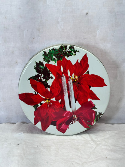 Poinsettia Christmas Tin Round Empty Vintage #1890