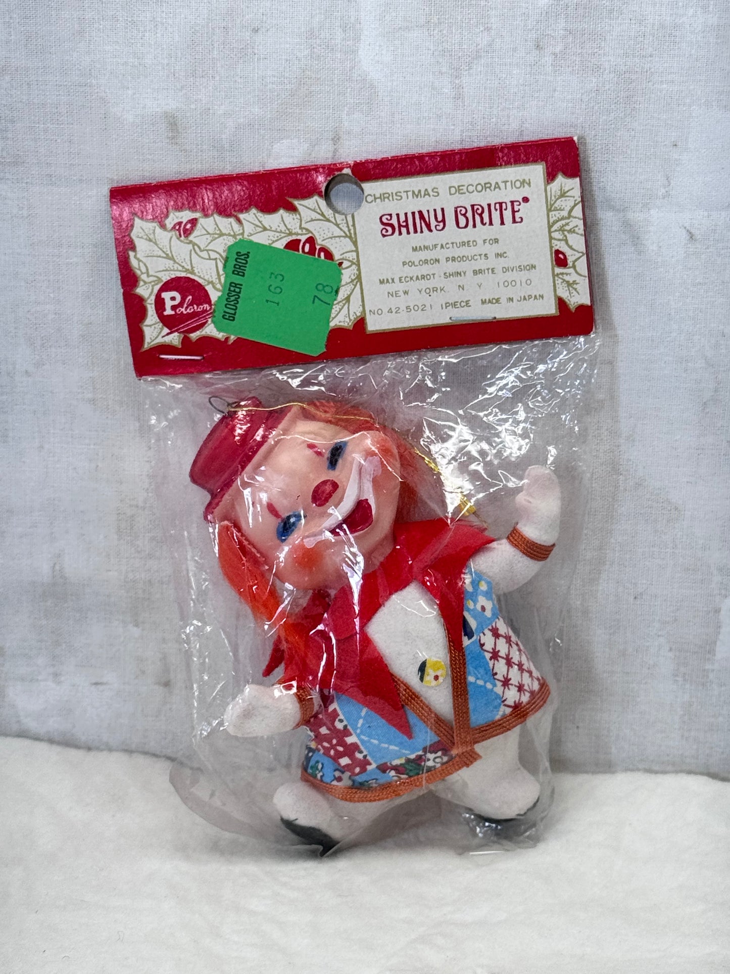 Shiny Brite Christmas Clown Ornament NOS Vintage #1866