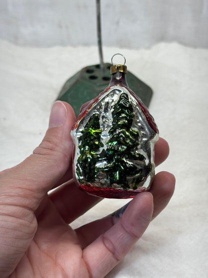 Vintage Christmas Painted House Glass Ornament #1793