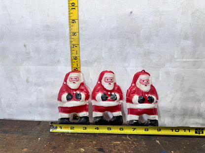 3 Thin Plastic Santa Cut-Out Ornaments Flawed Vintage #2096