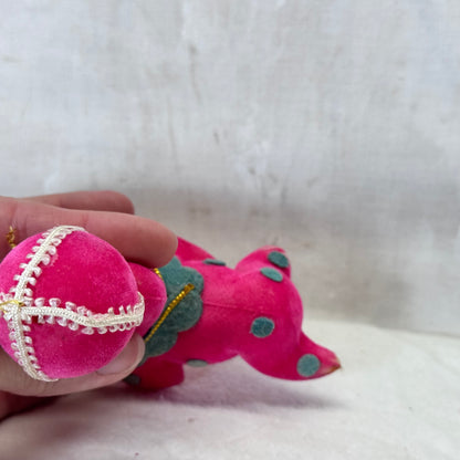 Pink Flocked Circus Seal Ornament Vintage Japan #2139