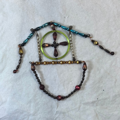 Victorian Dangle Beaded Glass Ornament House Cross #2092