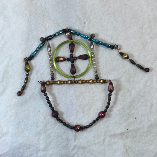 Victorian Dangle Beaded Glass Ornament House Cross #2092