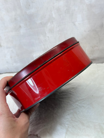 Santa’s Sleigh Christmas Tin Round Empty Vintage #1889