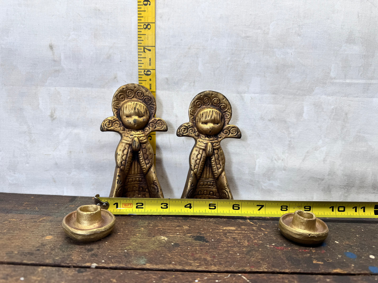 Vintage Ceramic Angel Christmas Candle Holder Gold Italy #2196