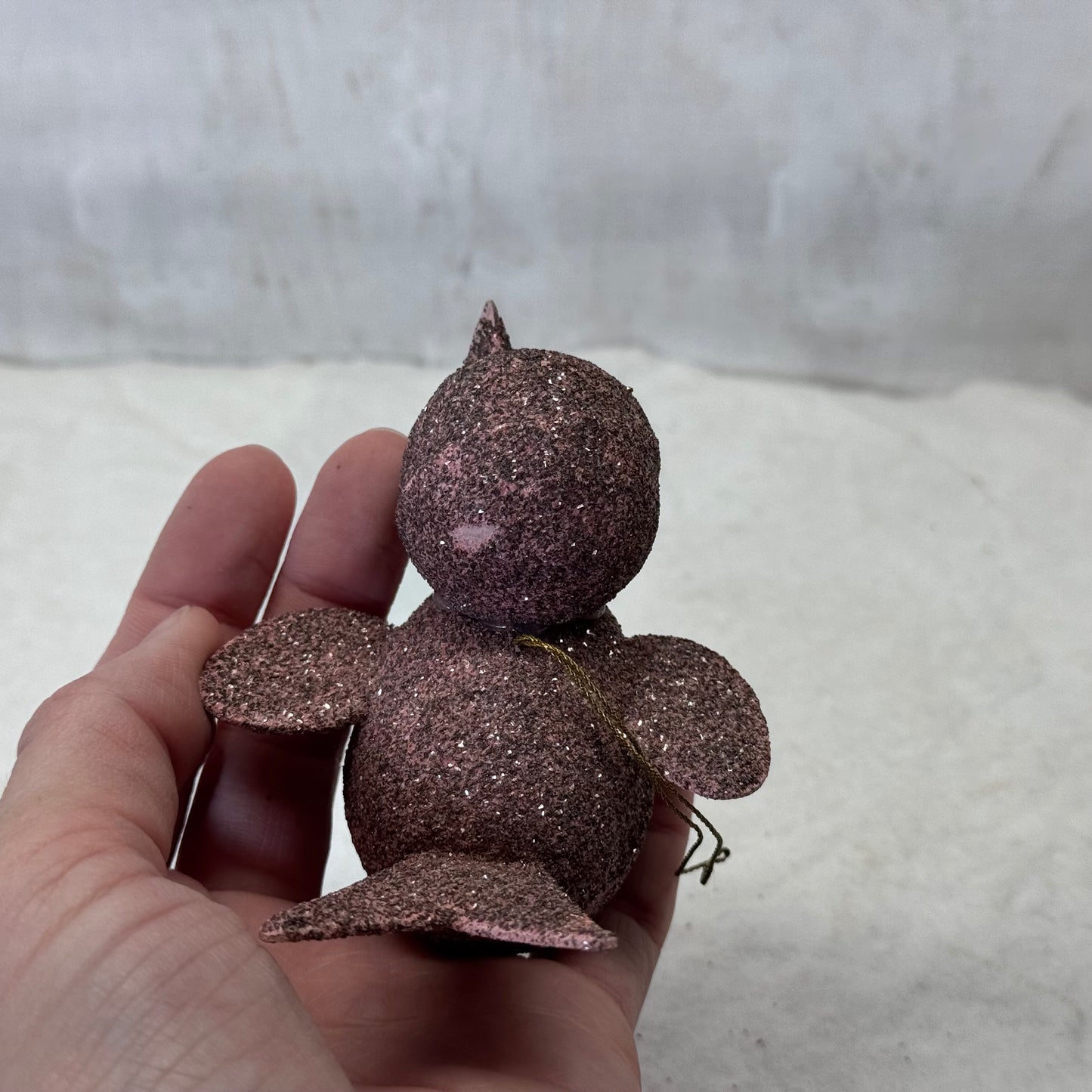 Paper Mache Pink Glitter Bird Ornament #2090