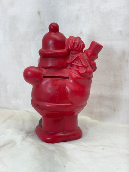 Vintage 1972 Christmas Club Santa Claus Red Rubber Plastic Coins Bank #1748