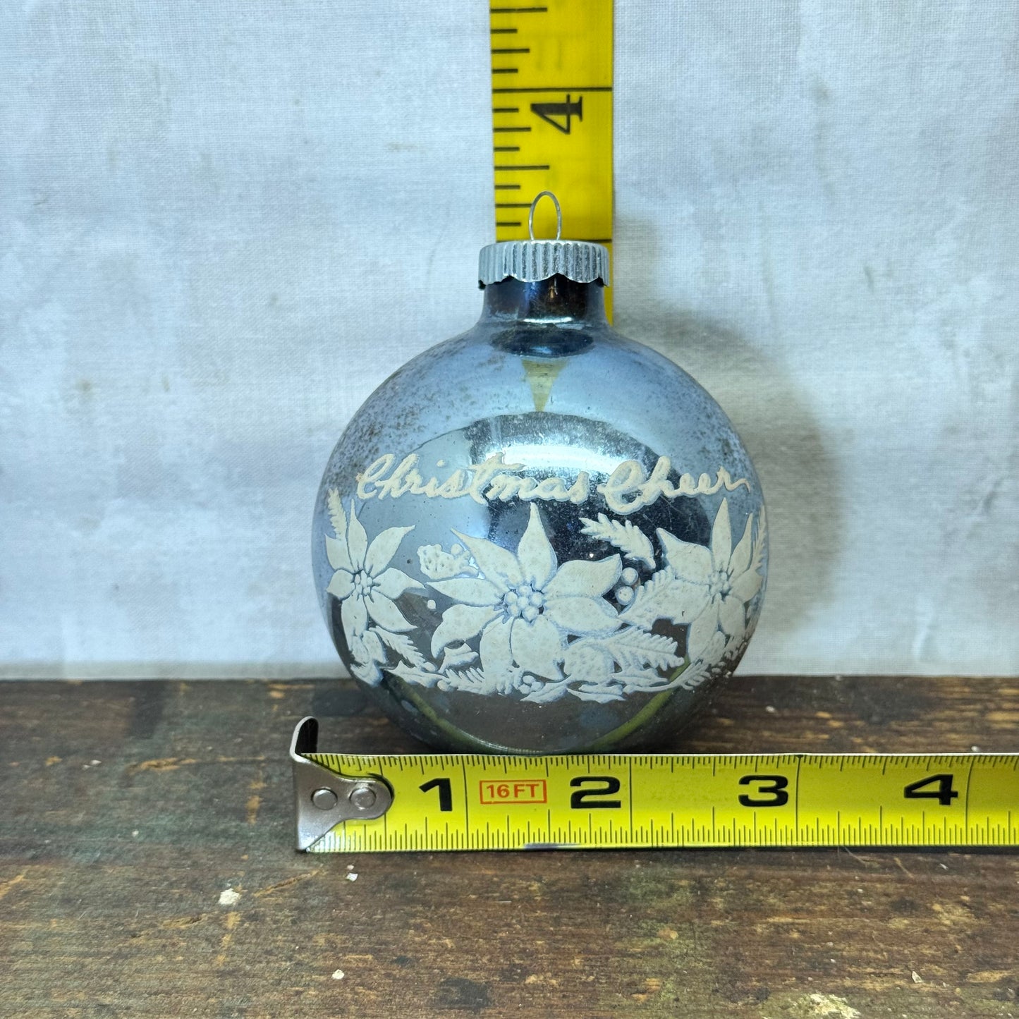 Christmas Cheer Blue Shiny Brite Glass Ornament Vintage #2066