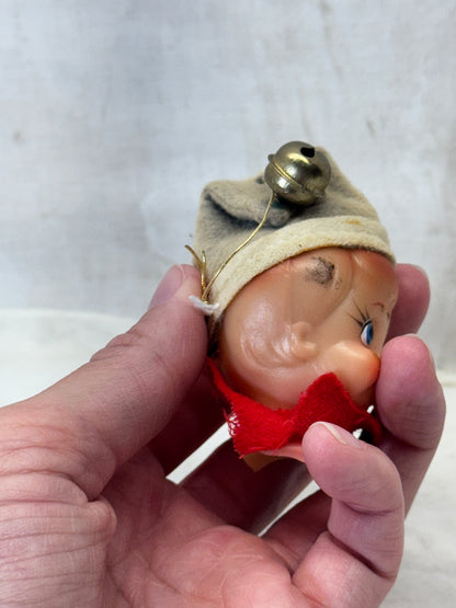 Vintage Felt Pixie Elf Head Ornament #2001