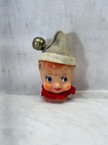 Vintage Felt Pixie Elf Head Ornament #2001