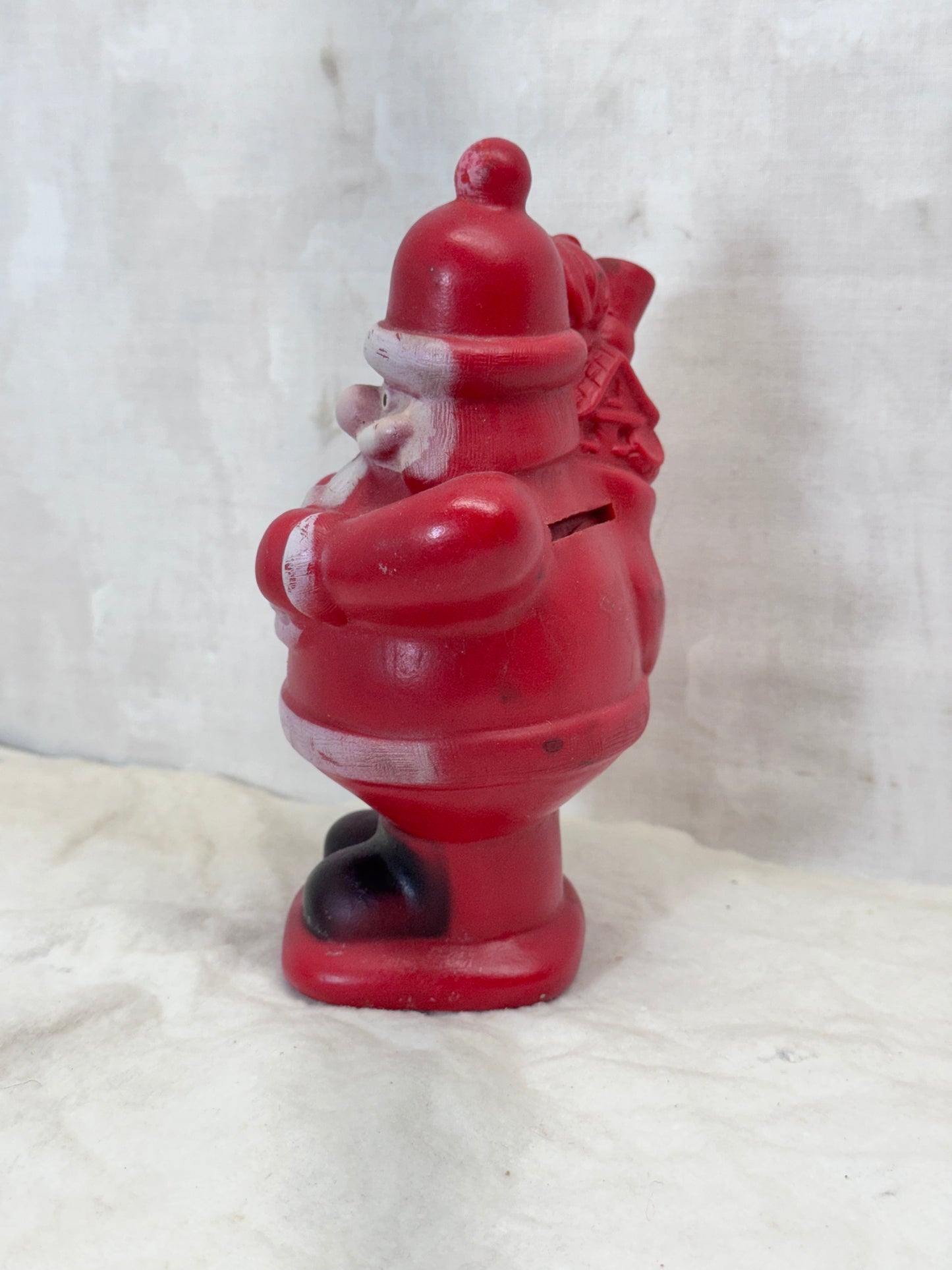 Vintage 1972 Christmas Club Santa Claus Red Rubber Plastic Coins Bank #1748